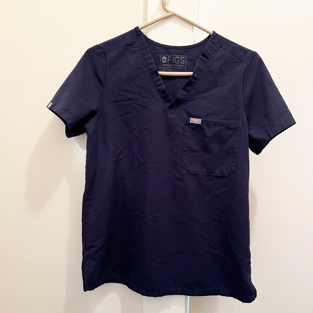 Figs Catarina One Pocket Scrub Top Small Navy‎ Blue Short Sleeve V Neck